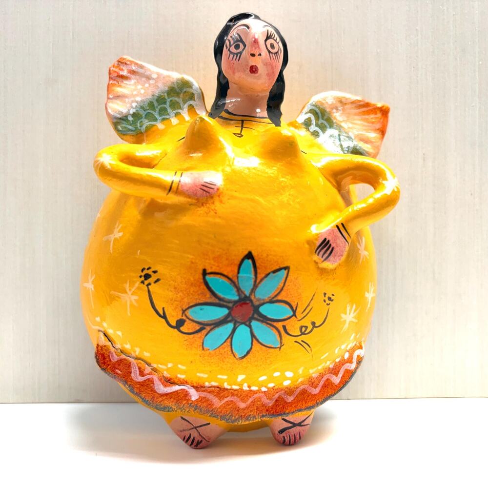 Vintage Mexican Folk Art Angel Fairy Ornament Wall Decor Coconut AS IS